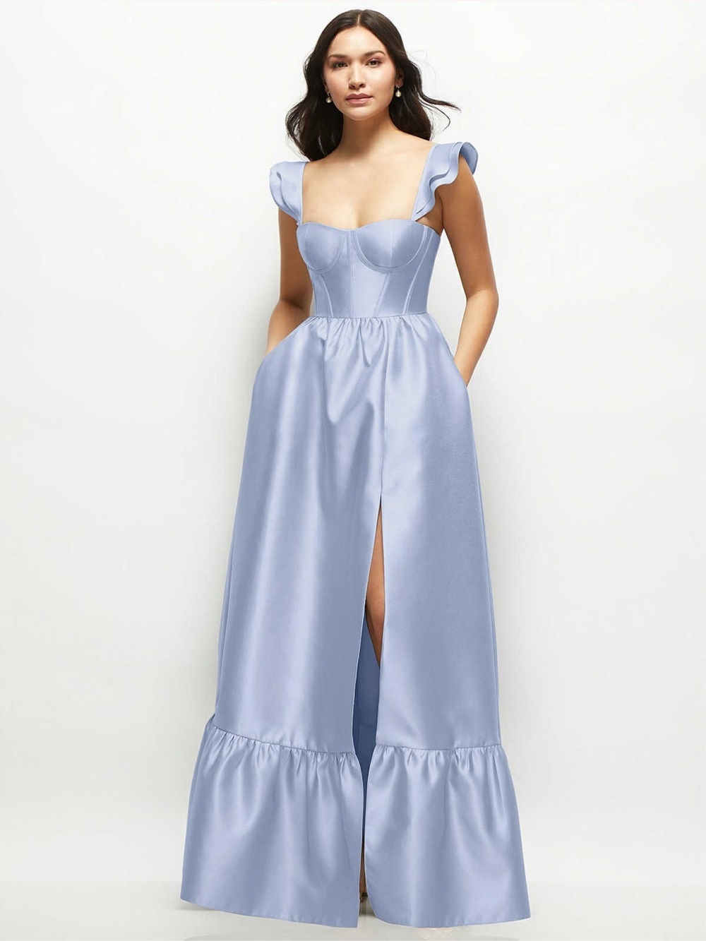 Dessy Felicity Dress in Sky Blue Satin Twill